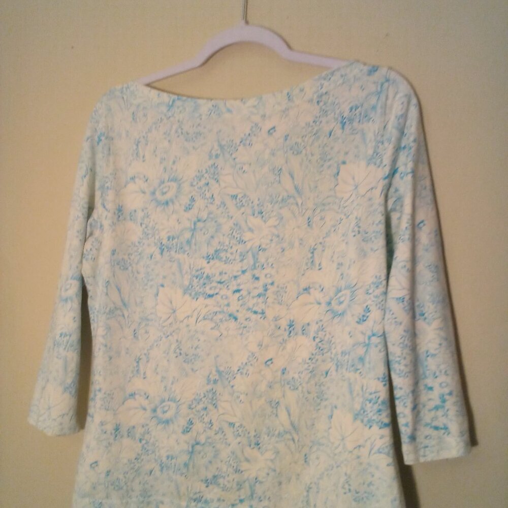 Talbots Shirt Women M 3/4 Sleeve Soft Stretch Pattern Blue White - Picture 11 of 15